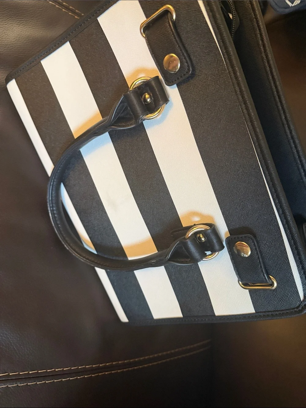 Dasein Black and White Striped Women's Satchel hand bag purse